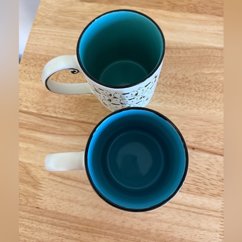 HAPPY Cat Face MAD Cat Face Ceramic Cups Two Whimsical Cat Mugs - Picture 2 of 6